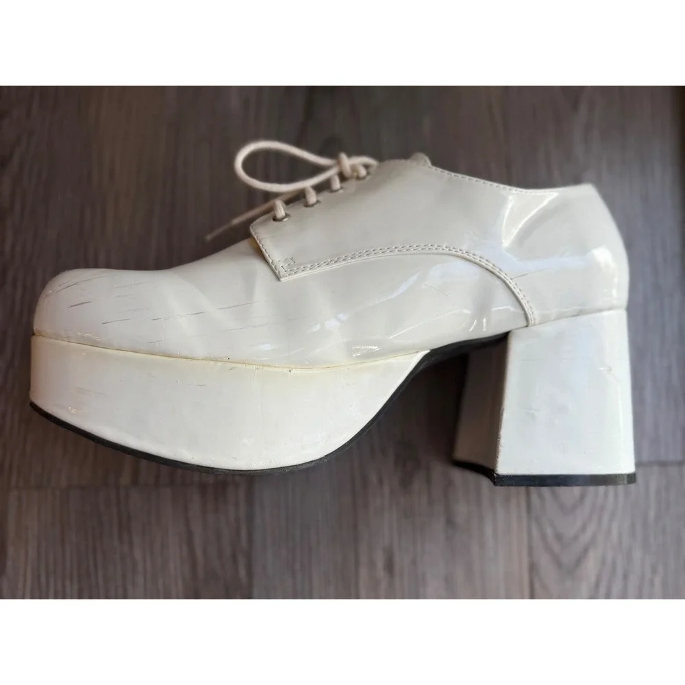 White Platform Oxford Heels, Women's Lace Up Chunky Heel Shoes, Retro size small